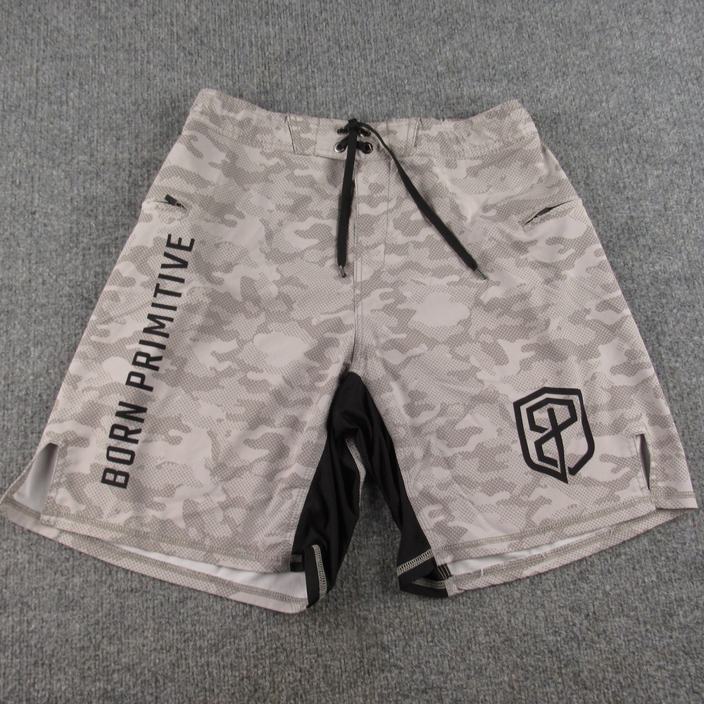 Born Primitive Shorts Mens 34x8 Grey Camo American Defender Training Performance